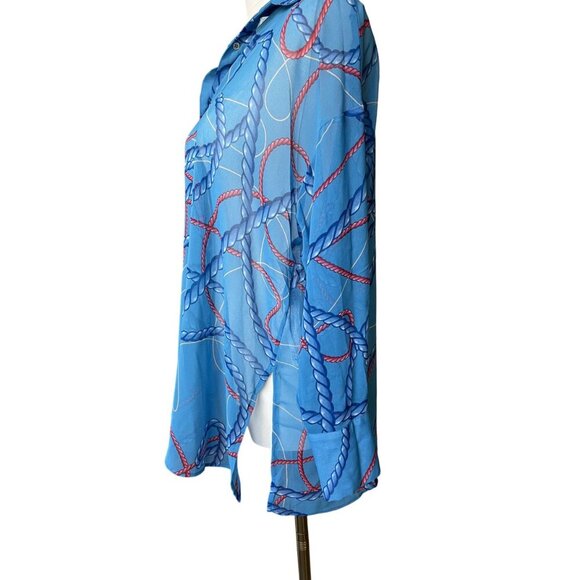 Zara Sheer Nautical Button Down Top M Blouse Oversized Preppy Beach Chain Rope - Picture 8 of 11